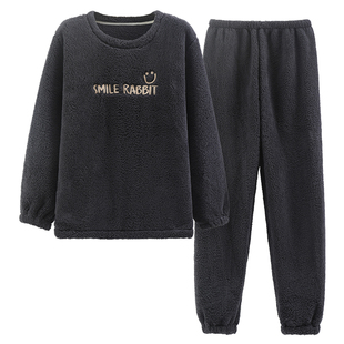 秋冬季珊瑚绒睡衣套装保暖法兰绒运动男士家居服春天加绒加厚休闲