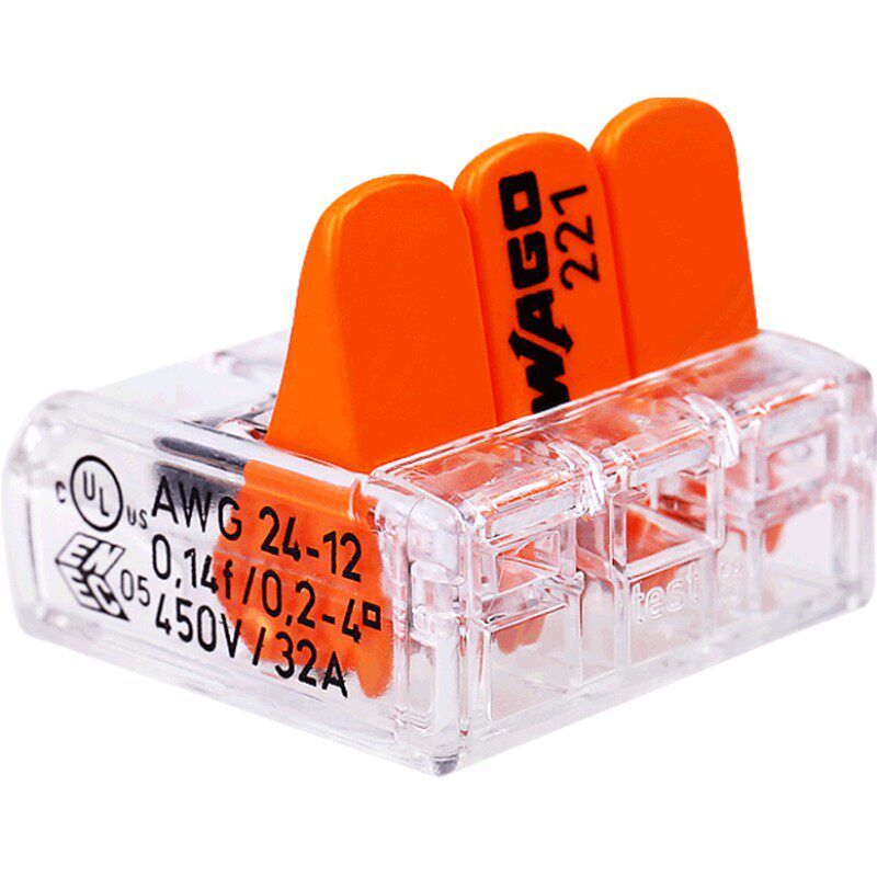 WAGO万可221-413整盒50只一分二接线端子电线快速接头分线连接器