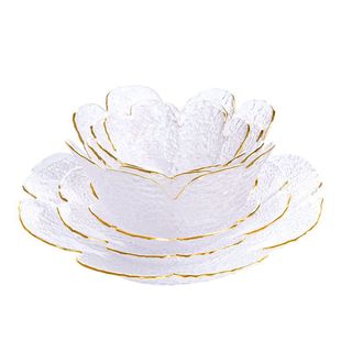 描金四叶草花瓣盘玻璃盘子水果盘沙拉盘家用早餐盘小碟子精致餐具