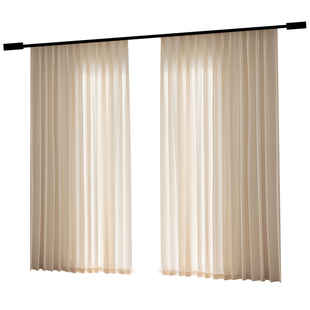 奶茶色纱帘透光不透人客厅阳台飘窗窗帘遮阳防晒隔热日式镜面纱