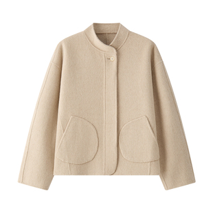 TEASEL「丝绒暖叙」小立领宽松落肩袖休闲外套小个子丝驼绒短大衣