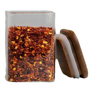 复古木盖密封罐方形透明玻璃罐spicejar厨房装香料佐料调味罐茶叶