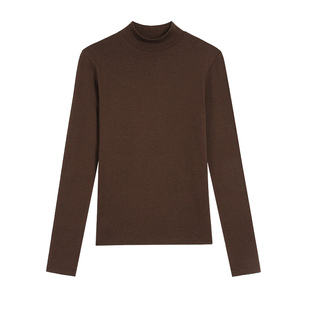 pusumede【现货6.5折】黑色半高领针织打底衫女秋冬修身长袖上衣