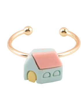 可爱小房子开口戒指2026年新款网红爆款休闲仿真diy成人儿童手饰
