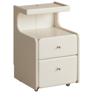 源氏木语西物实木床头柜可移动床边柜奶油风带灯小柜子卧室储物柜