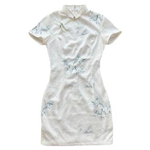 旗袍女小个子短款2026夏新款素雅文竹高级感气质淑女修身日常可穿