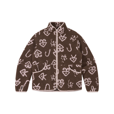 NBCT户外时尚满印保暖摇粒绒外套男女春季新款厚版运动长袖上衣