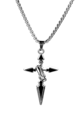 原创黑色古银十字架朋克时尚项链