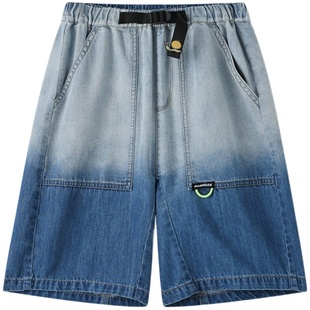 漫画家潮童装拒水快干山系拼色亲肤牛仔工装男童女童夏季短裤裤子