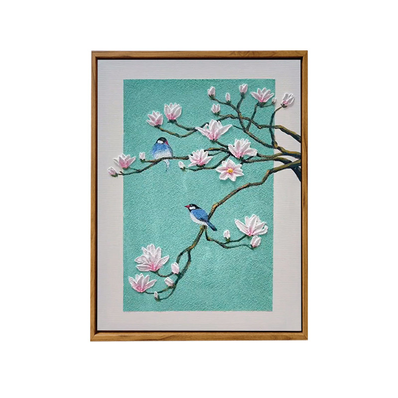 新中式玉兰花卉肌理画DIY高级感