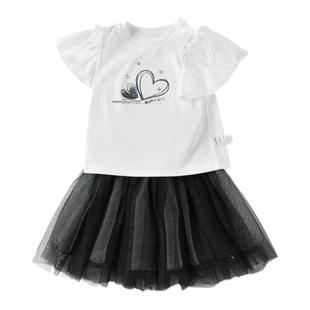 巴拉巴拉女童短袖套装儿童夏装小童网纱印花裙装甜美洋气时尚印花