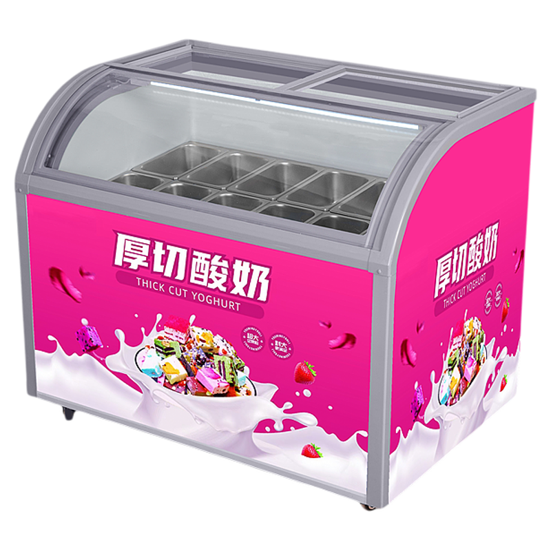 网红厚切炒酸奶展示柜冰柜商用卧式冰淇淋雪糕冰棒挖球冰激凌冷冻