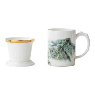 高淳陶瓷江山多娇中式复古骨瓷茶杯带滤茶杯珐琅彩茶杯伴手礼水杯