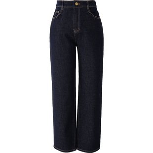 娅丽达加厚奥粒绒直筒牛仔裤女2025冬季新款锁色大码黑色烟管裤潮