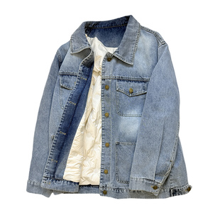 浅蓝色复古港风牛仔羽绒服女2025冬季新款休闲宽松气质减龄厚外套