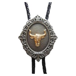 欧美男士项链镀纯金麋鹿美国西部个性潮品牛仔骑士饰品皮绳马鞭链