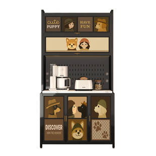 中古风餐边柜靠墙一体储物柜不锈钢铁艺收纳柜厨房置物柜钢制橱柜