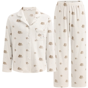 商场同款MYBODY秋季新款睡衣女甜萌动物印花长袖开衫海岛绒家居服