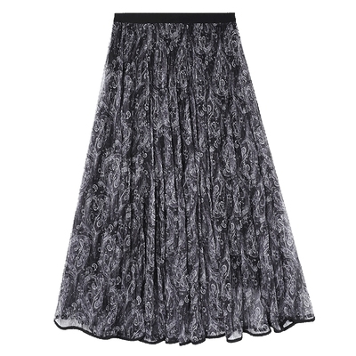 白鹿语优雅复古花纹半身裙