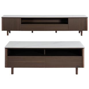 全友家居新中式玻璃茶几电视机柜组合客厅家用实木脚储物收纳柜