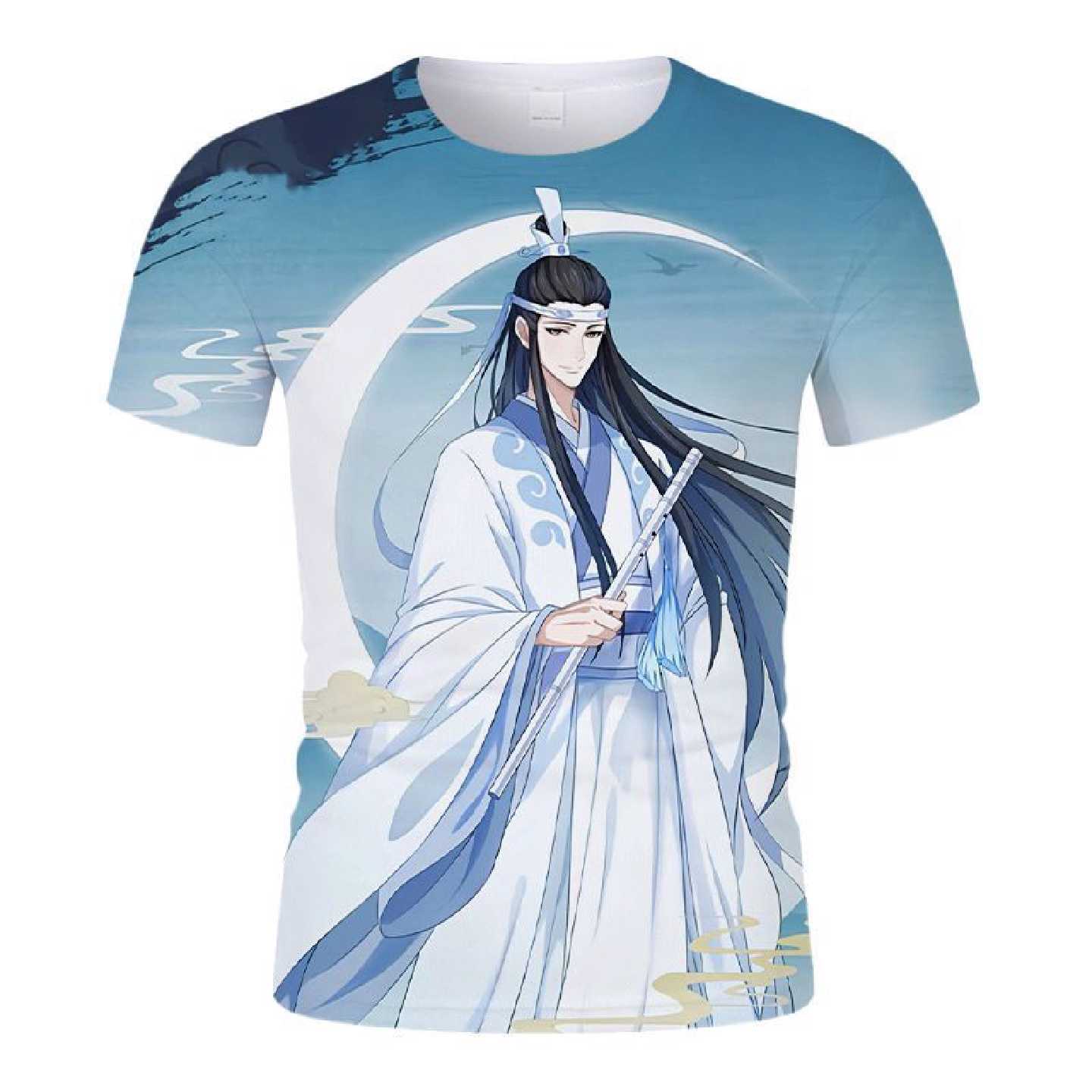 夏季姑苏蓝氏蓝景仪魔道祖师图案衣服宽松休闲潮流印花圆领短袖