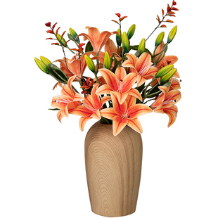 高档百合花仿真花装饰摆件客厅花束假花摆设手感保湿花水洗PU胶花