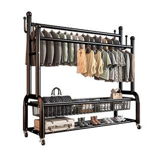 挂衣架落地卧室家用房间室内双杆可移动晾晒衣服架子多功能衣帽架