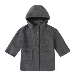 罗蒙儿童双面羊毛大衣男童中长款2025秋冬季新款全羊连帽毛呢外套