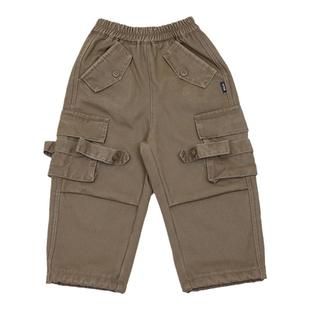 儿童加绒工装裤2024秋冬童雅痞腔调多口袋直筒裤中大童休闲长裤