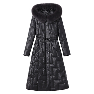 海宁真皮羽绒服女中长款2025冬新款时尚绵羊皮皮衣狐狸毛皮草外套