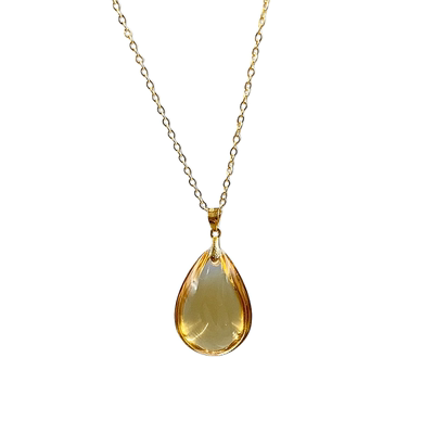 天然黄水晶水滴吊坠项链锁骨链女