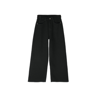 拯救所有腿型!~黑色显瘦筒喇叭裤女冬季柔软加厚绒宽松牛仔裤新