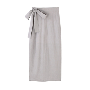 COMMON VALUE「 禅 Pāra 」100%亚麻纯色简约绑带直筒中长半身裙