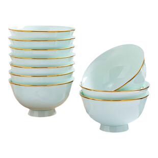 景德镇骨瓷家用4.5英寸饭碗金边中式青瓷碗套装4/6/10个装陶瓷碗