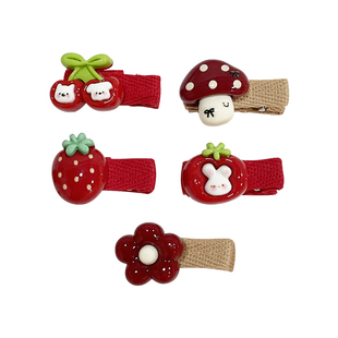 女童新年红色小马发夹可爱儿童前额刘海侧边夹宝宝扎头发皮筋头饰