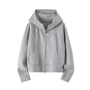 晚白2026年春新款舒适品质感上衣连帽拉链纯色气质卫衣外套女