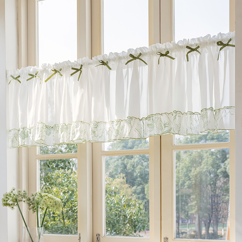 法式半帘短帘门帘隔断帘家用蕾丝纱帘卧室飘窗窗户纱厨房小窗帘