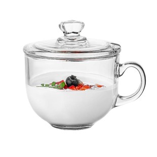 大容量早餐杯带盖勺燕麦牛奶玻璃杯子冲泡麦片碗带把水杯女咖啡杯