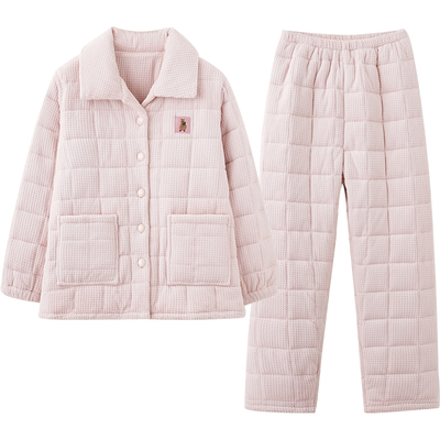 情侣款睡衣冬季加厚三层夹棉甜美