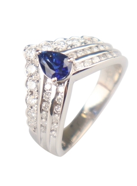 中古95新日本进口商品水滴型切工群镶钻石戒指铂金90052号