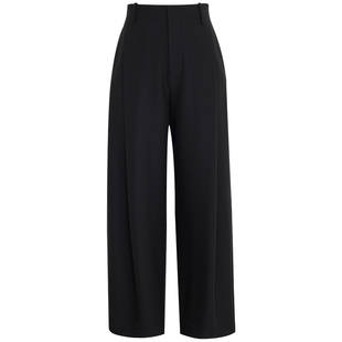 夏莫卡老钱风九分裤宽松高腰休闲裤黑色羊毛西装裤显瘦镰刀裤7780