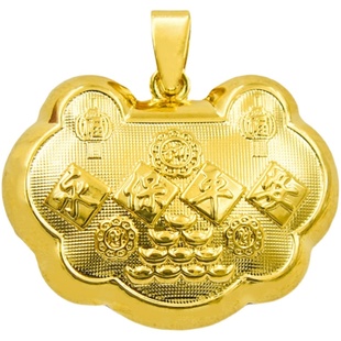 儿童长命锁永保平安宝宝毛孩子带铃铛沙金仿黄金百天照项坠婴儿锁