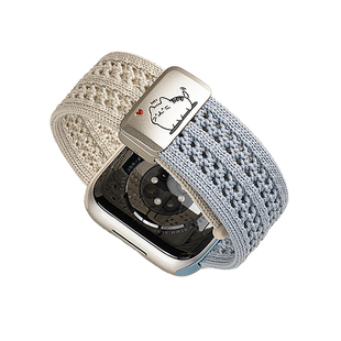 匠戴适用iwatch10表带苹果S11手表applewatch9可爱小猫拼色编织S9撞色创意S8新款S7透气尼龙运动磁吸夏天女生