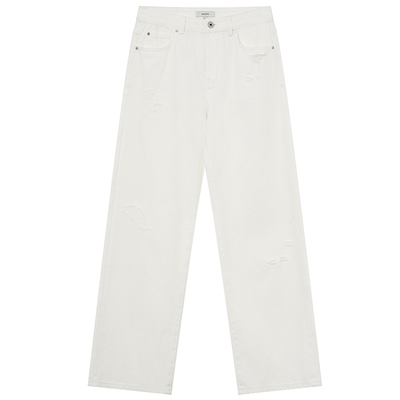 Hazzys哈吉斯破洞牛仔裤女春夏季时尚休闲通勤直筒裤潮流宽松长裤