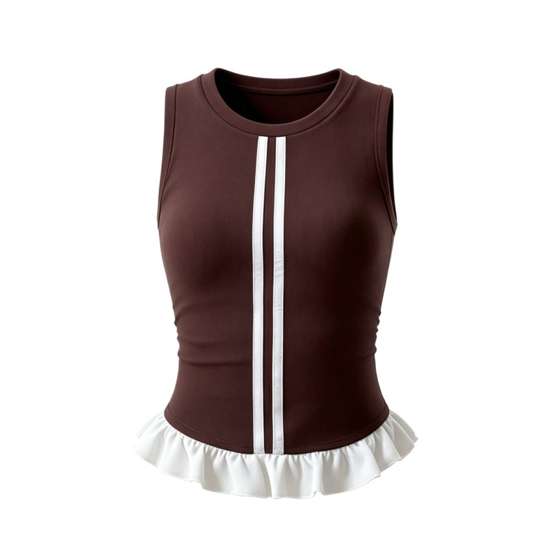 YSH/小天鹅背心 高强含胸垫瑜伽服无袖荷叶边收腰遮副乳运动上衣