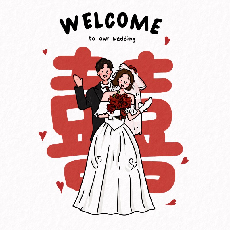 手绘头像婚礼卡通形象设计婚纱照片情侣头像定制q版请柬插画绘画