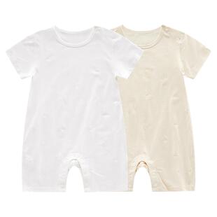 拉比婴儿短袖哈衣2025夏季新款家居新生儿爬服薄款提花网目连体衣