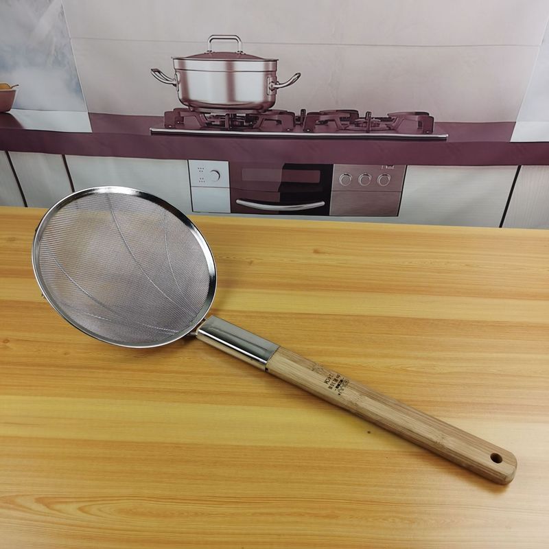 8目不锈钢大漏勺网油过滤网网钢木柄柄加固厘漏30格篱油捞炸隔目