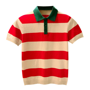 休闲高级拼色条纹翻领t恤男士短袖 夏季新款针织衫衣服polo衫男款