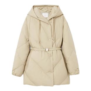 OVV秋冬热卖女装中长款连帽随附腰带直筒保暖羽绒服